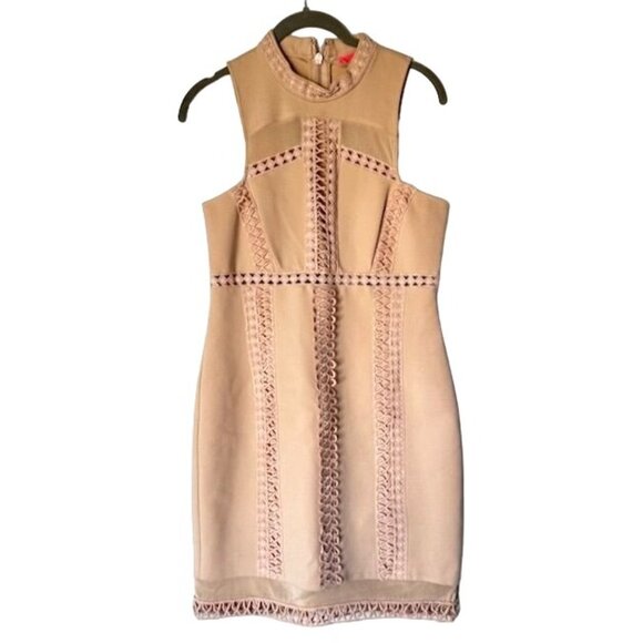 Free People Womens Nude Skyscraper Crochet Lace Trim Sleeveless Mini Dress S - Picture 3 of 11